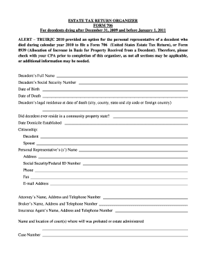 Estate Tax Return Organizer  Form