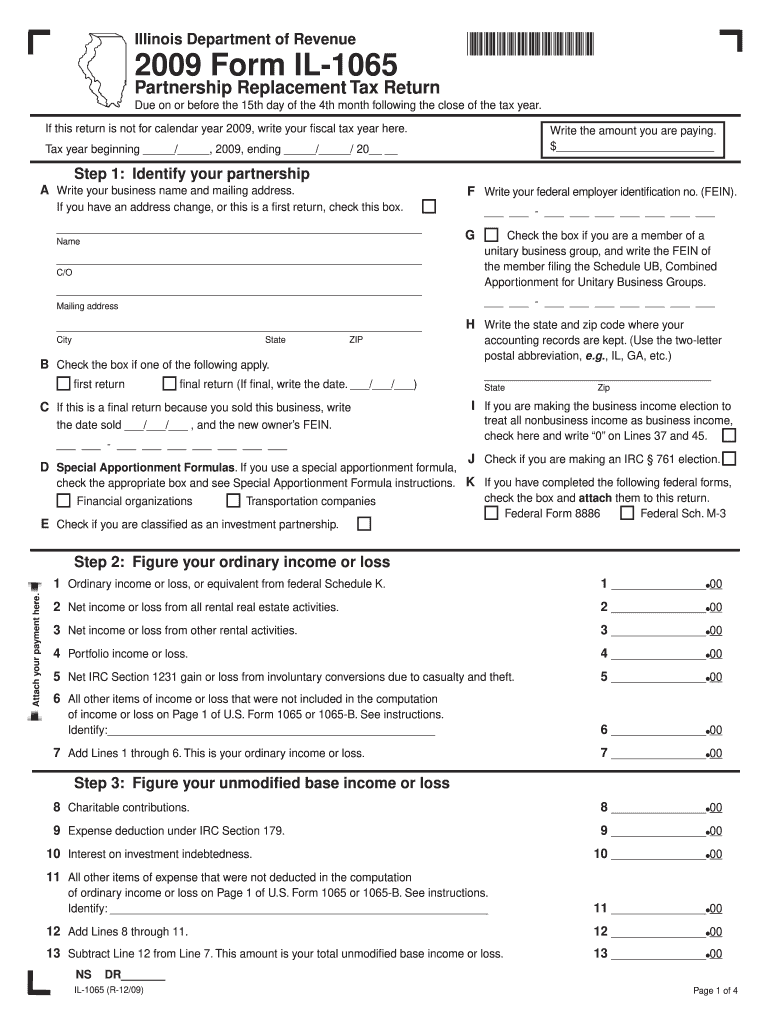 Illinois Department of Revenue Partnership Replacement Tax Return Due on or Before the 15th Day of the 4th Month Following the C  Form