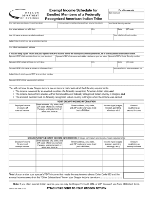 Oregon Exempt Income Schedule for American Indians Form