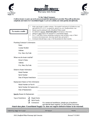 Bradford White Warranty Form