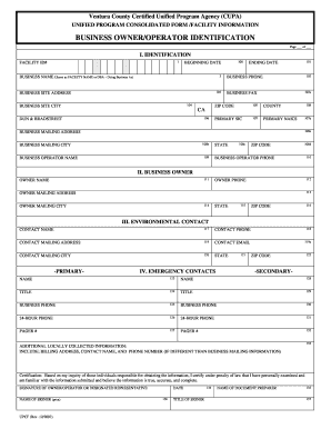 Ventura County Certified Unified Program Agency Business Owneroperator Identification Form