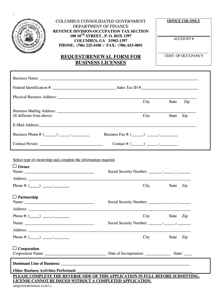  Columbus Ga Buisness License Renewal 2011