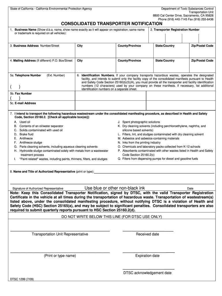Get and Sign Form 1299 Dtsc 2009-2022