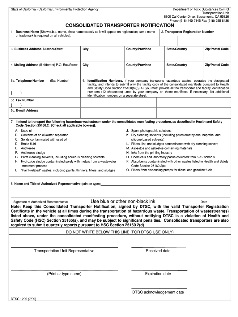  Form 1299 Dtsc 2009-2024