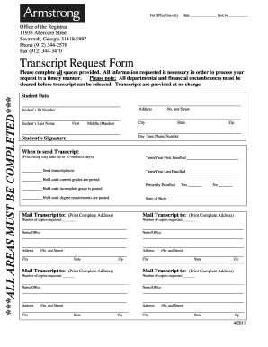 Get and Sign Armstrong Atlantic State University Transcript Request 2011-2022 Form