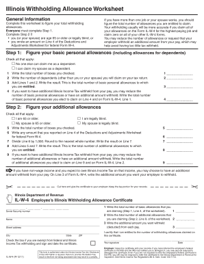 Illinois Withholding Allowance Worksheet Example  Form