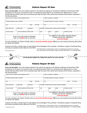 Report of Sale  Form