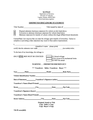  Odometer Disclosure Statement Kansas 2003