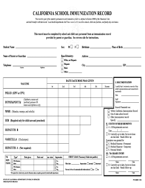 California School Immunization Record Printable  Form