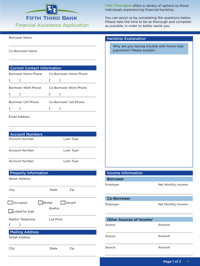 Fifth Third Bank Hardship Program  Form