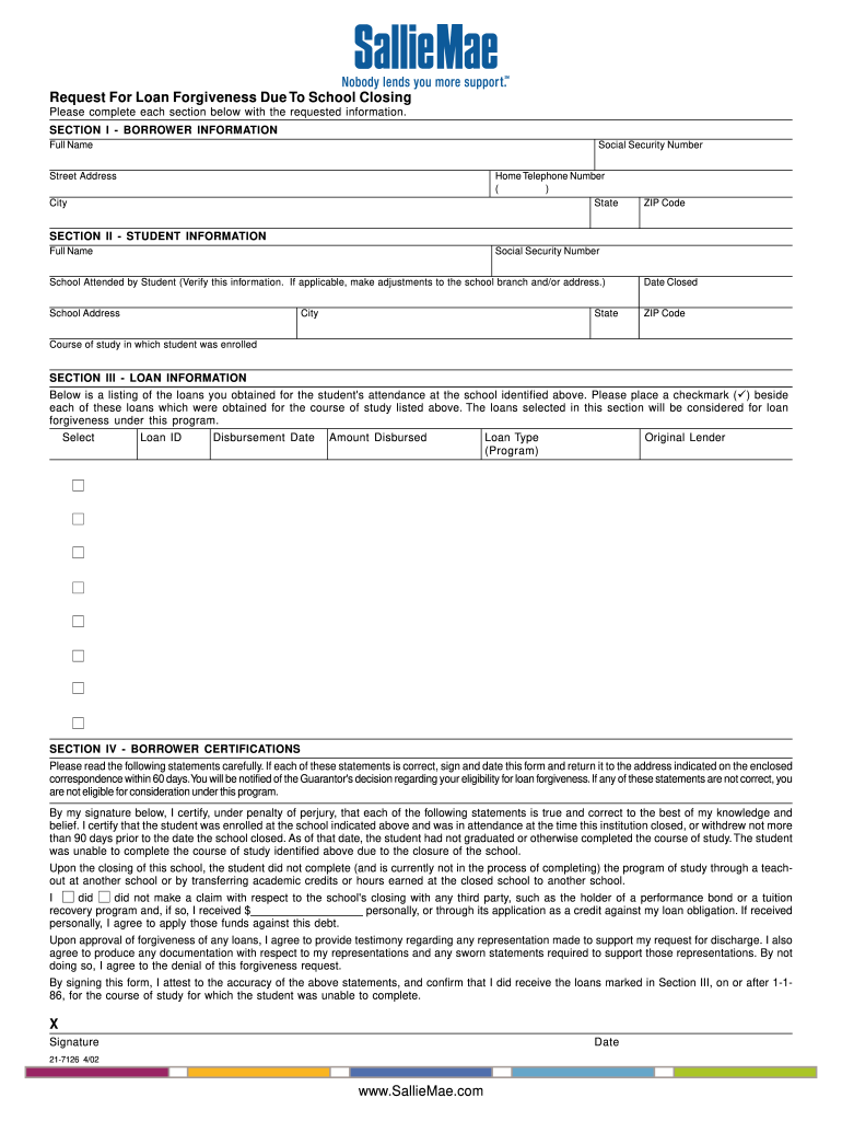  Sallie Mae Loan Forgiveness Form 2002-2024