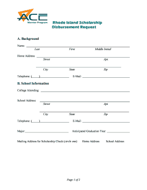 Ace Mentor Scholarship Disbursement Form
