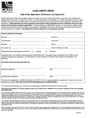 Case Credit Union Skip a Payment  Form