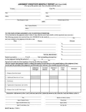 Maryland Judgment Creditors Monthly Report Form