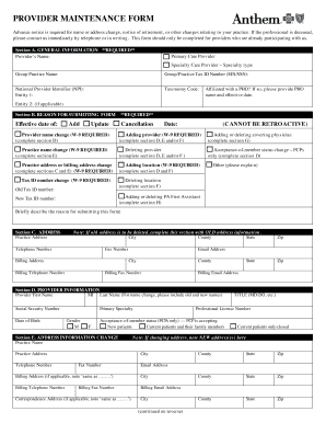  Anthem Provider Maintenance Form 2010