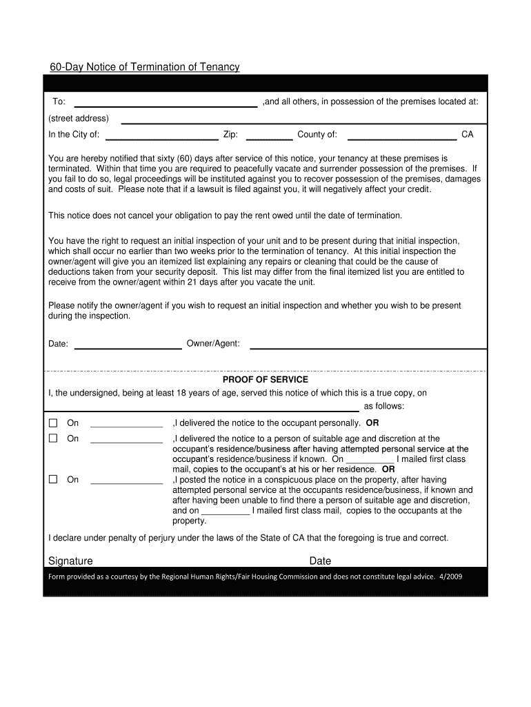  60 Day Notice to Vacate Form Texas 2009