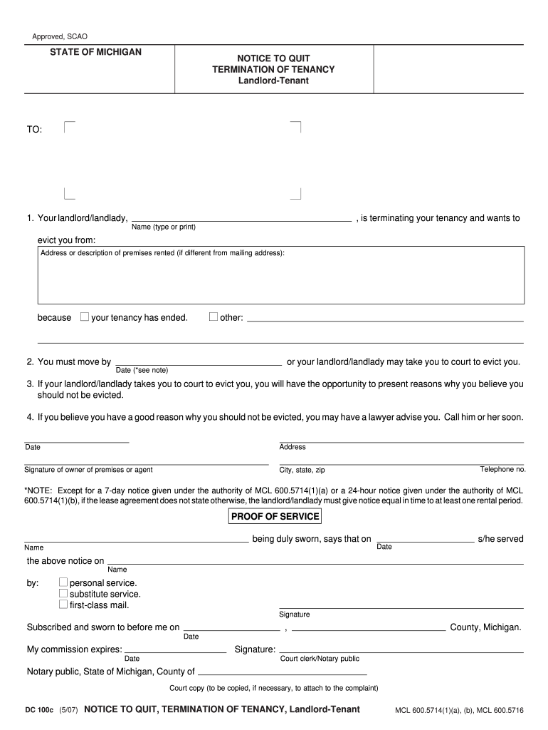  Michigannoticetoquit Form 2015