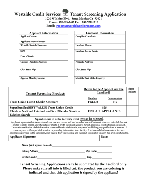 Westside Credit Services Tenant Screening Application Form