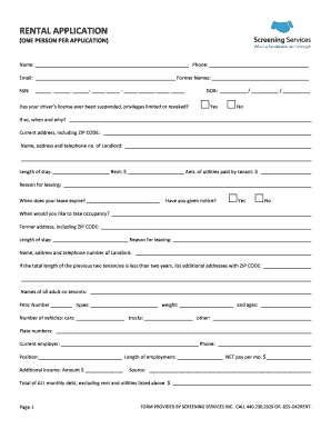 Rental Application Screening Print Out Form