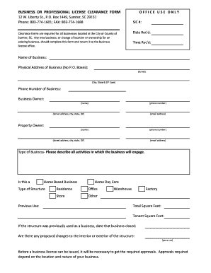 Sumter County Business License  Form