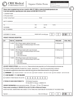 Online Order Crh Ligators Form