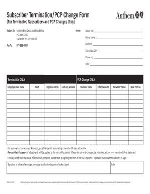 Anthem Subscriber Terminationpcp Change Form Louisville