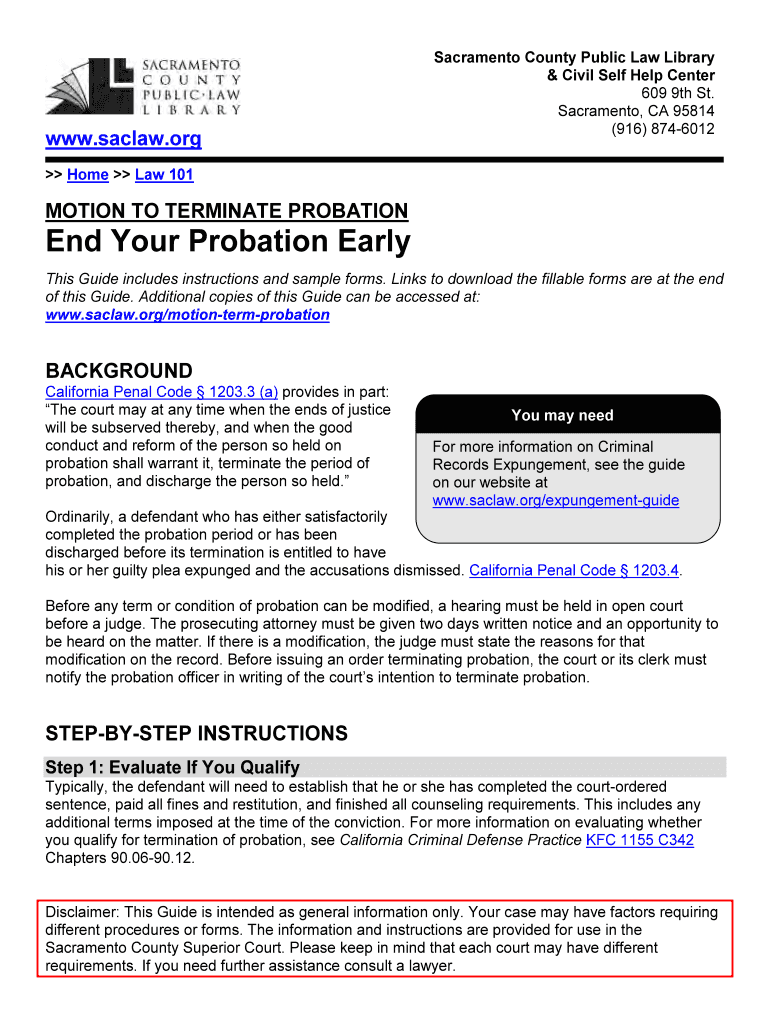 Sample Letter for Early Termination of Federal Probation  Form