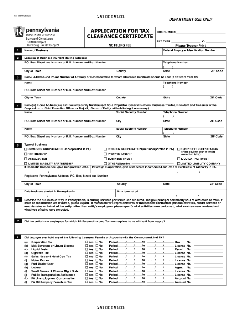  Application for Tax Clearance Certificate Pa Form 2008