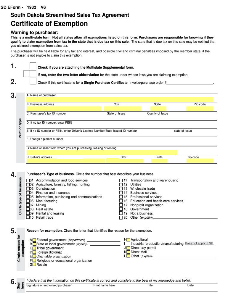 Sd Tax Exempt Form