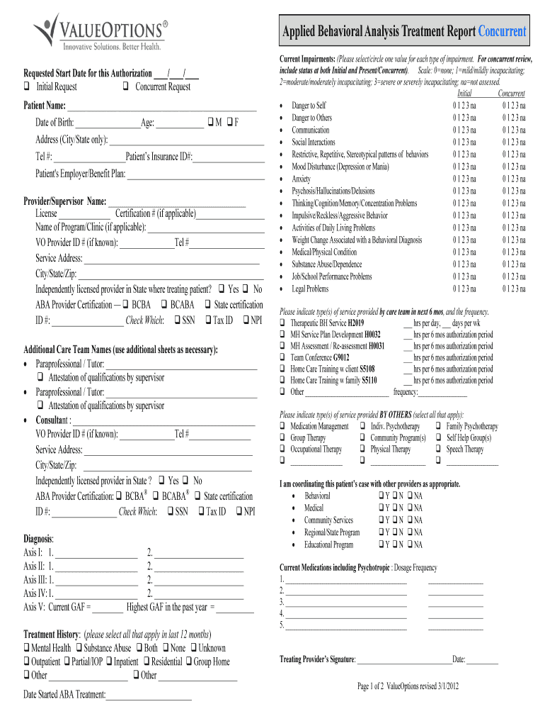  Valueoptions Aba Concurrent  Form 2012