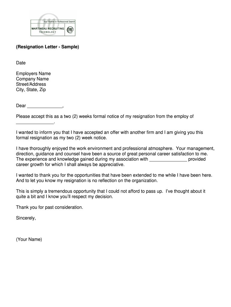 A Two Weeks Notice Letter Example from www.signnow.com