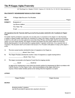 Fraternity Resignation Letter  Form