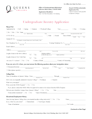 Queens College Readmission  Form