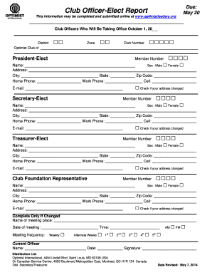 CLUB OFFICER ELECT REPORTE Optimist International Optimist  Form