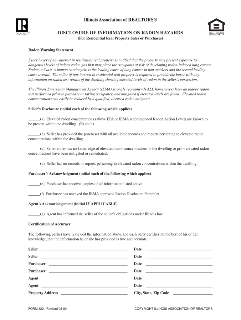 Get and Sign Illinois Radon Disclosure  Form
