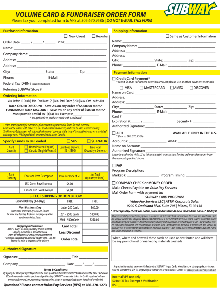 Subway Order Form