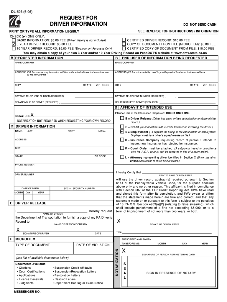  Pa Form Dl 503 6 06 2011