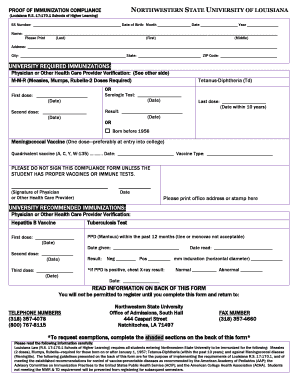 Proof of Immunization Form