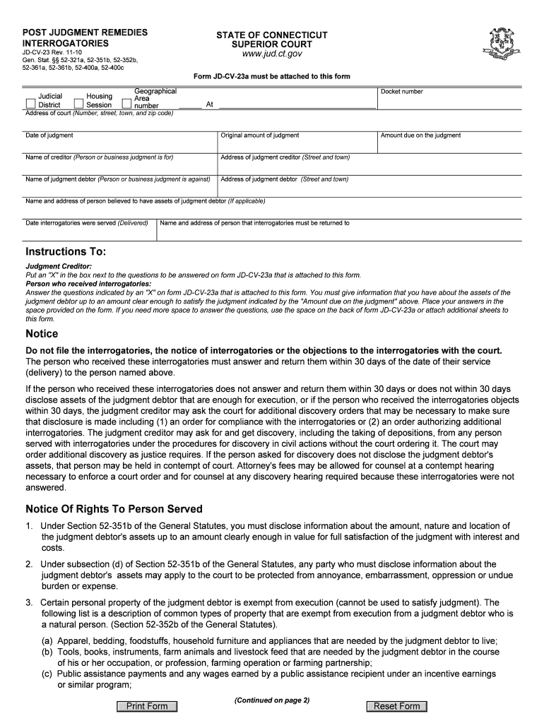 Connecticut Interrogatories Form