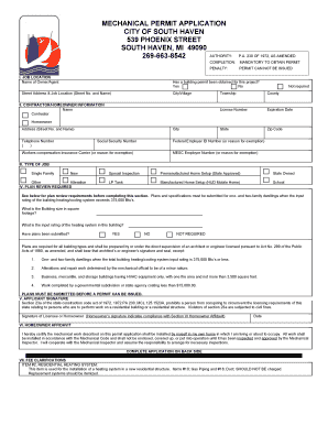 Mechanical Permit for City of Suth Haven Michigan  Form