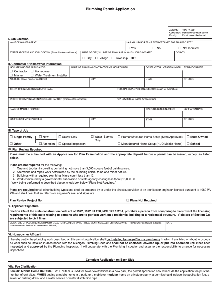 Blank Plumbing Permit Template  Form