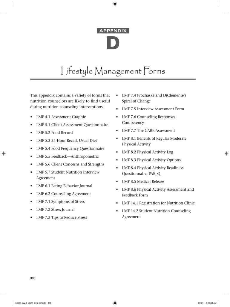  Lifestyle Management Form 2011-2024