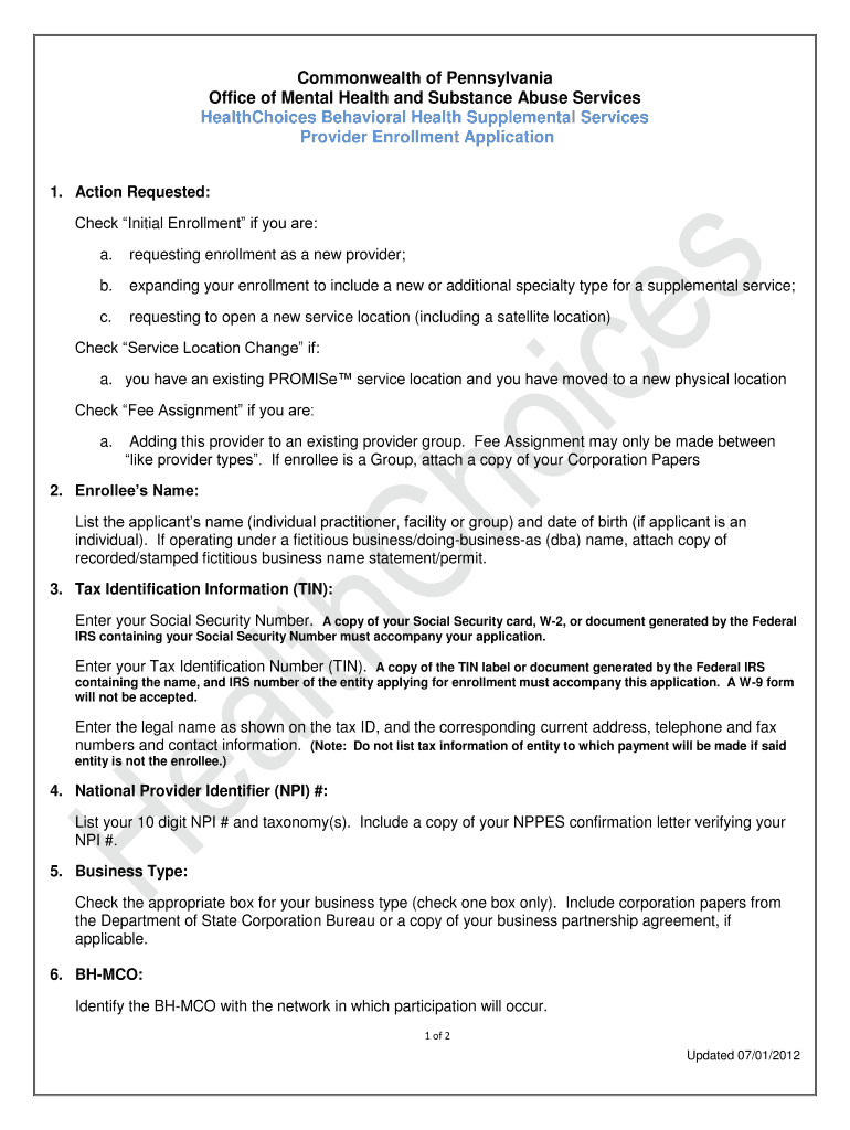 Omhsas Healthchoices Bh Mco Attestation Form and Attachments