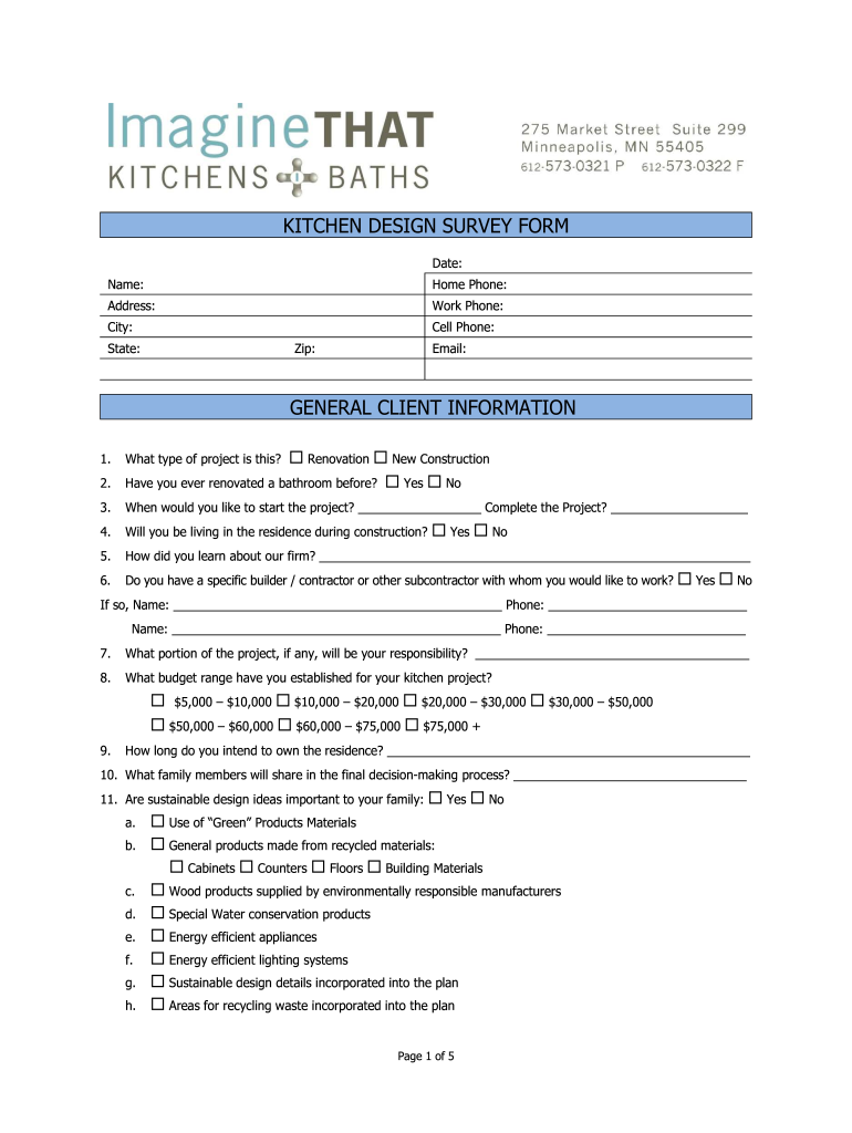Kitchen Survey Template  Form