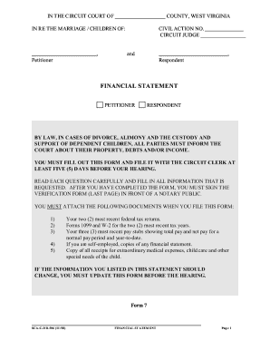 Financial Statement Form West Virginia Divorce