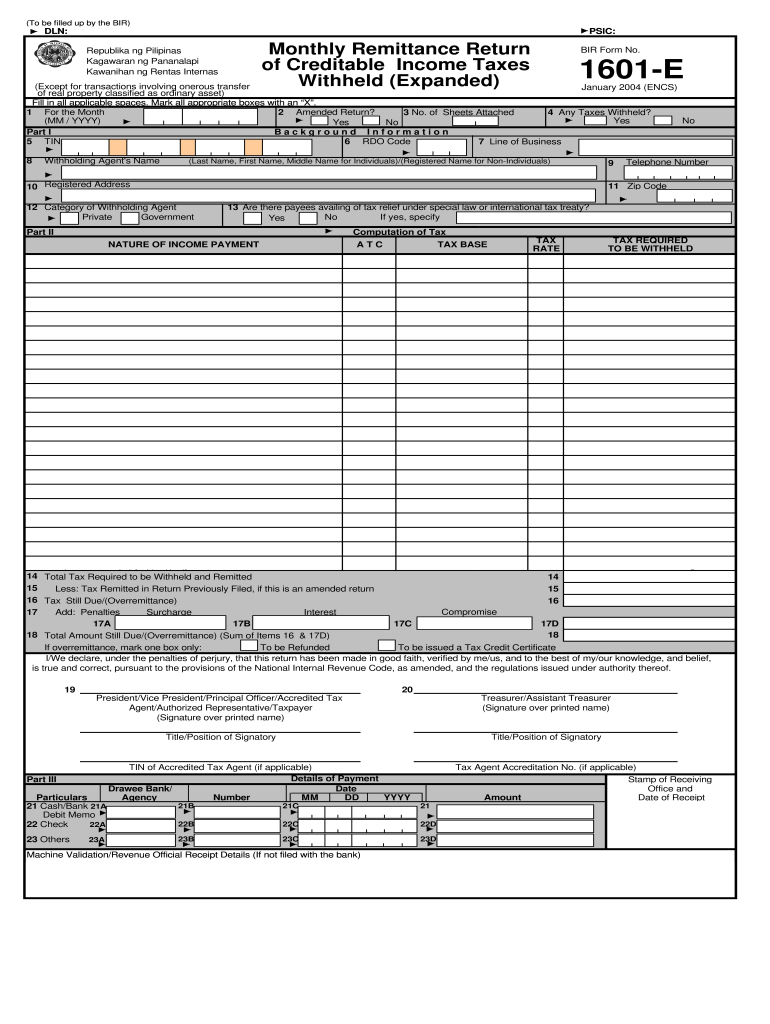  Bir 1601 E Form 2004