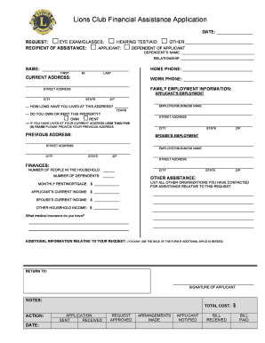 Lions Club Financial Assistance Application Lionsdistrict22c  Form