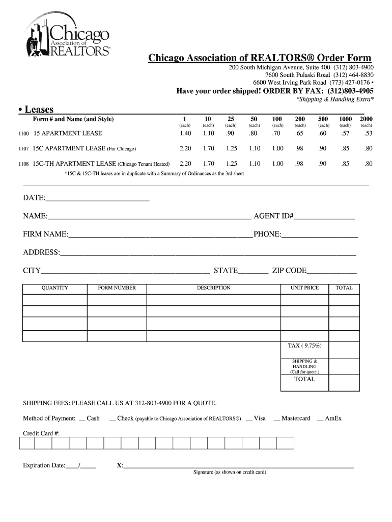 Chicago Association of Realtors Lease PDF  Form