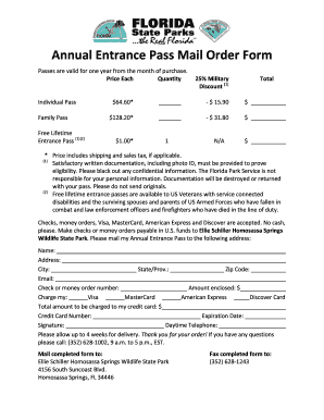 Florida State Park Pass  Form