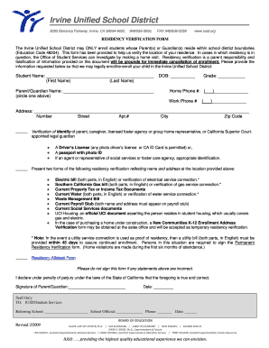 Iusd Residency Verification  Form